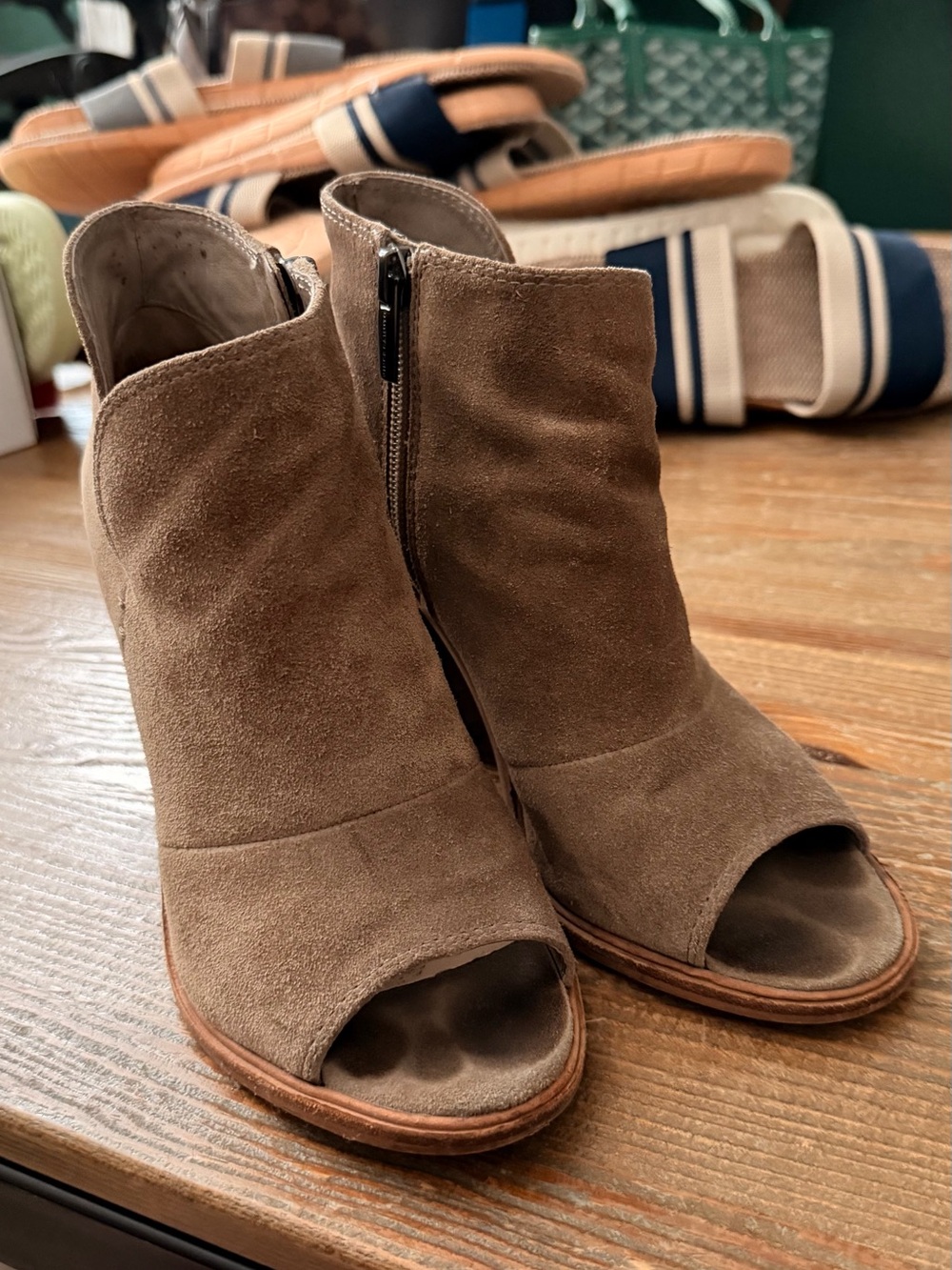 Vince Camuto Brown Suede Peep-Toe Ankle Booties